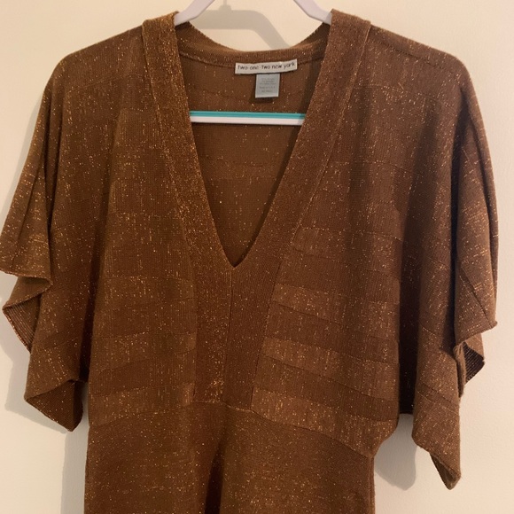 two-one-two New York Size M Brown Sparkle Knit Y2K - Picture 1 of 7